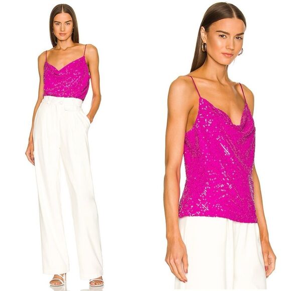 Generation Love Monet Cowl Neck Spaghetti Strap Cami in Hot Pink Sequin size S - Picture 2 of 9